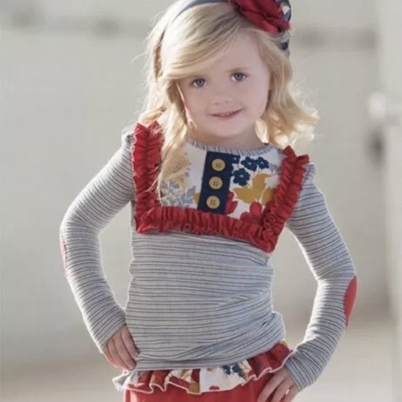 Persnickety Grey Striped Floral Lou Lou Top Girls Size 10 NWT! - Picture 1 of 9